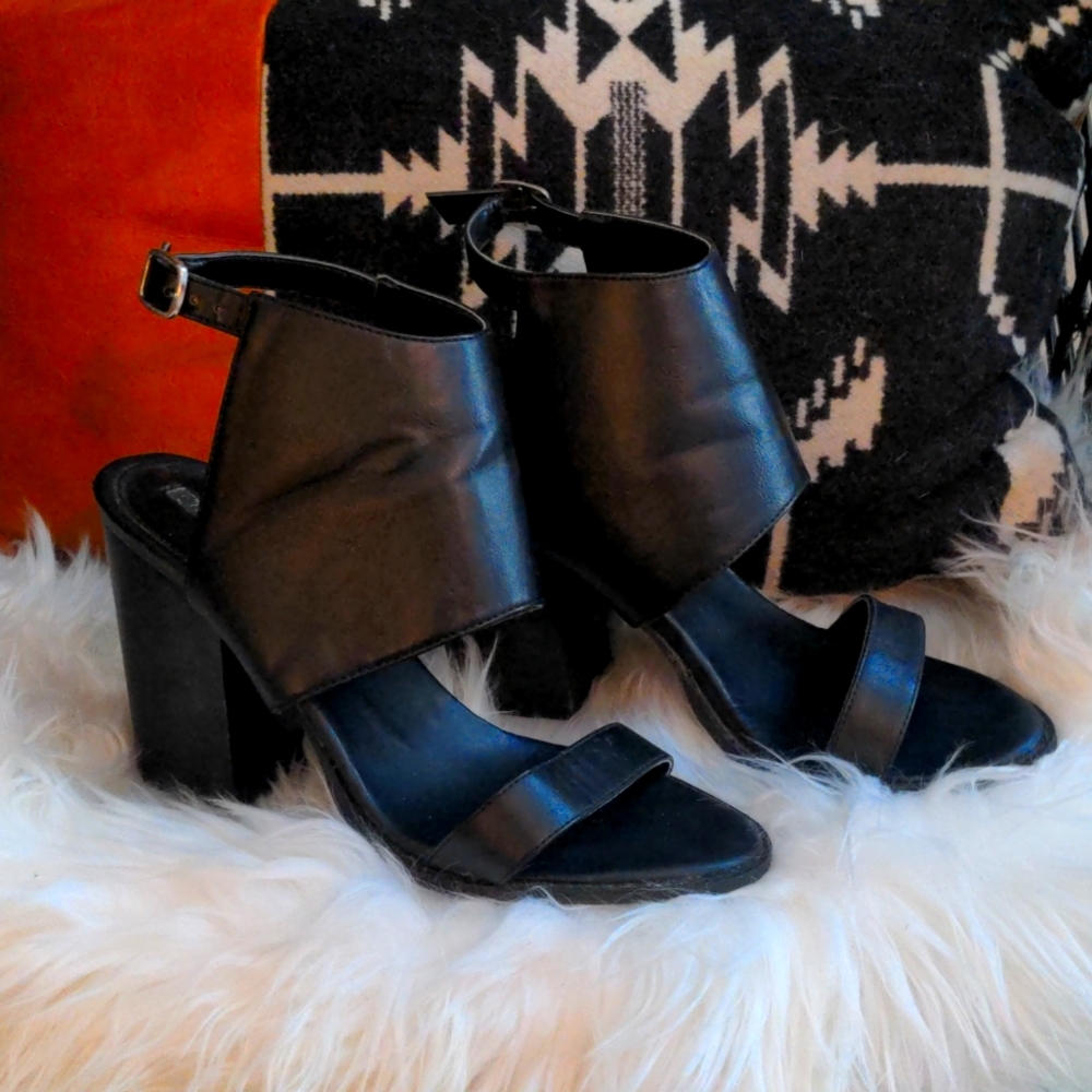 Black block heel sandals